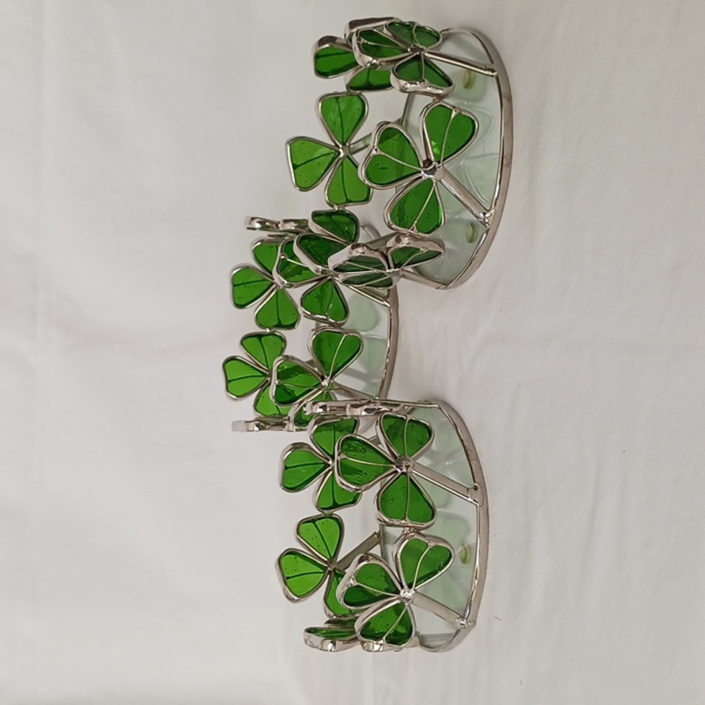Tiffany-style glass St Patrick's Day, Shamrock pillar candle ring